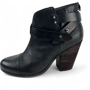 Rag & Bone Harrow Black Leather Western Stacked Block Heel Ankle Boot EU38.5 US8